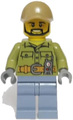 LEGO onderdeel Volcano Explorer - Male, Shirt with Belt and Radio, Dark Tan Cap with Hole, Black Angular Beard (cty0695)
