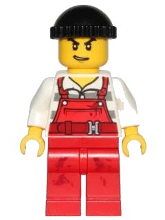 LEGO onderdeel Police - City Bandit Male with Red Overalls, Black Knit Cap, Lopsided Open Mouth Smile (cty0709)