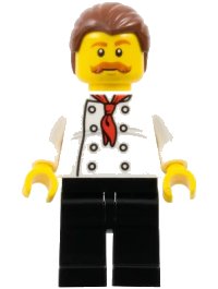 LEGO part Pizza Van Chef, Black Legs, Reddish Brown Moustache cty0711