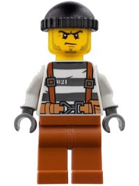 LEGO onderdeel Police - City Bandit Crook Overalls 621 Prison Stripes, Dark Orange Legs, Black Knit Cap, Beard Stubble and Scowl cty0777