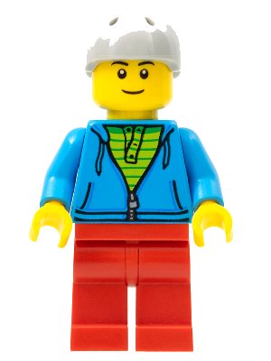 LEGO onderdeel City Bus Passenger - Dark Azure Hoodie with Green Striped Shirt, Red Legs, Light Bluish Gray Sports Helmet (cty0785)