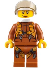 LEGO onderdeel City Jungle Helicopter Pilot Female - Dark Orange Jumpsuit, Dark Orange Legs with Straps, White Helmet, Trans-Brown Visor, Peach Lips cty0794