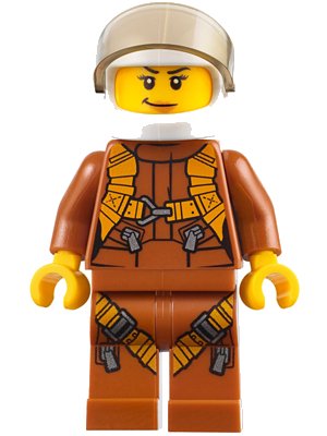 LEGO onderdeel City Jungle Helicopter Pilot Female - Dark Orange Jumpsuit, Dark Orange Legs with Straps, White Helmet, Trans-Brown Visor, Peach Lips (cty0794)