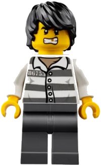 LEGO onderdeel Mountain Police - Jail Prisoner 86753 Prison Stripes, Black Tousled Hair cty0833