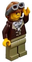 LEGO part Mountain Police - Crook Male with Lined Jacket over Prisoner Shirt, Aviator Cap with Goggles cty0879