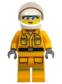 LEGO part Fire - Reflective Stripes, Bright Light Orange Suit, White Helmet, Safety Glasses, Peach Lips Closed Mouth Smile cty0961