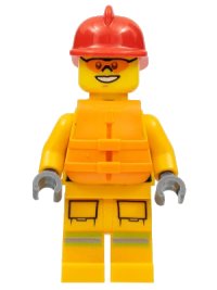 LEGO part Fire - Reflective Stripes, Bright Light Orange Suit, Life Jacket, Red Fire Helmet cty0974