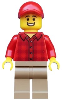 LEGO onderdeel Popcorn Vendor - Male, Red Plaid Flannel Shirt, Dark Tan Legs, Red Cap cty0982