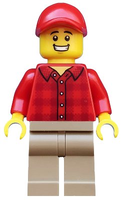 LEGO onderdeel Popcorn Vendor - Male, Red Plaid Flannel Shirt, Dark Tan Legs, Red Cap (cty0982)