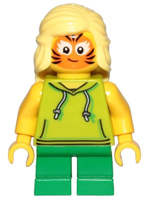 LEGO onderdeel Girl, Lime Hoodie, Green Short Legs, Orange Cat Face Paint (cty1014)