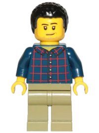 LEGO onderdeel Dad - Dark Blue Plaid Button Shirt, Olive Green Legs, Black Hair Male with Coiled Texture cty1017