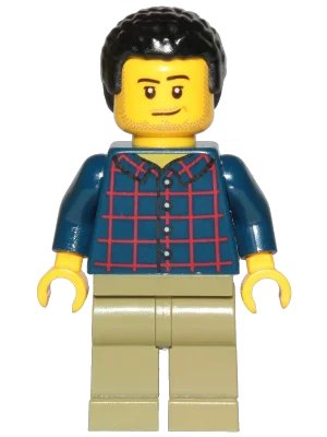 LEGO onderdeel Dad - Dark Blue Plaid Button Shirt, Olive Green Legs, Black Hair Male with Coiled Texture (cty1017)