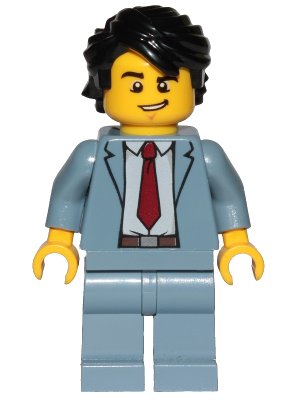LEGO onderdeel Reporter - Sand Blue Suit, Dark Red Tie, Black Hair Swept Back Tousled (cty1032)