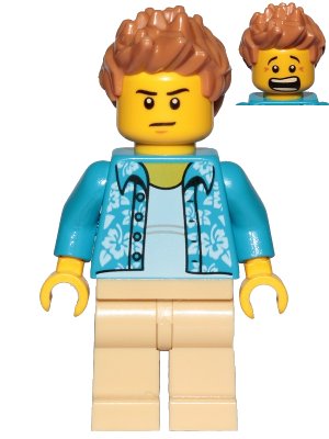 LEGO onderdeel Camera Operator - Hawaiian Shirt, Tan Legs, Medium Nougat Hair Spiked (cty1033)