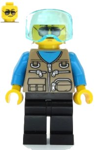 LEGO part Helicopter Pilot - Dark Tan Vest Over Dark Azure Shirt, White Helmet cty1082