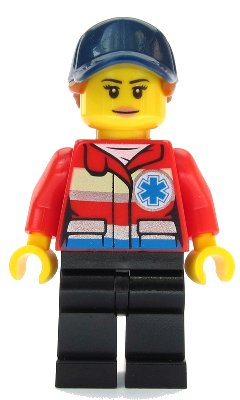 LEGO onderdeel Ski Patrol Member - Female, Red Jacket, Dark Blue Cap, Ponytail (cty1083)
