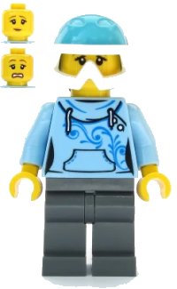 LEGO onderdeel Skier - Female, Bright Light Blue Hoodie, Medium Azure Ski Helmet, Ponytail cty1088