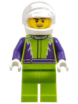 LEGO onderdeel Monster Truck Driver, Lime Legs and Jacket with Purple Flames and Arms, White Helmet (cty1107)