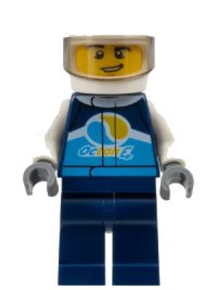 LEGO part Race Car Driver, Male, Dark Blue 'Octan E' Racing Jacket and Legs, White Helmet cty1110