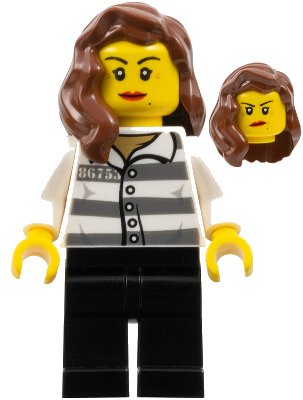 LEGO onderdeel Police - Jail Prisoner 86753 Prison Stripes, Female, Reddish Brown Female Hair over Shoulder (cty1128)