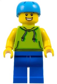 LEGO onderdeel Skateboarder - Male, Lime Hoodie, Blue Legs, Dark Azure Helmet cty1138