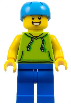 LEGO onderdeel Skateboarder - Male, Lime Hoodie, Blue Legs, Dark Azure Helmet (cty1138)