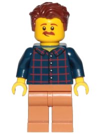 LEGO part Dad - Dark Blue Plaid Button Shirt, Medium Nougat Legs, Reddish Brown Hair Swept Left Tousled cty1152