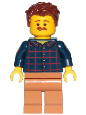 LEGO onderdeel Dad - Dark Blue Plaid Button Shirt, Medium Nougat Legs, Reddish Brown Hair Swept Left Tousled (cty1152)