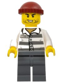 LEGO onderdeel Police - Jail Prisoner 86753 Prison Stripes, Dark Red Knit Cap, Scar, and Stubble cty1159