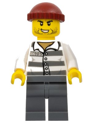 LEGO onderdeel Police - Jail Prisoner 86753 Prison Stripes, Dark Red Knit Cap, Scar, and Stubble (cty1159)