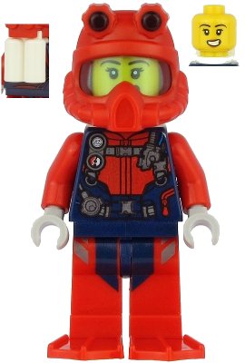 LEGO onderdeel Scuba Diver - Female, Open Mouth, Red Helmet, White Air Tanks, Red Flippers (cty1165)