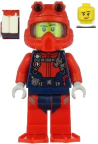 LEGO part Scuba Diver - Male, Smirk, Red Helmet, White Air Tanks, Red Flippers cty1166