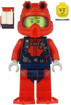LEGO onderdeel Scuba Diver - Male, Smirk, Red Helmet, White Air Tanks, Red Flippers (cty1166)