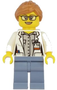 LEGO part Ocean Researcher - Female, White Jacket, Sand Blue Legs, Glasses, Medium Nougat Hair cty1167