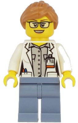 LEGO onderdeel Ocean Researcher - Female, White Jacket, Sand Blue Legs, Glasses, Medium Nougat Hair (cty1167)