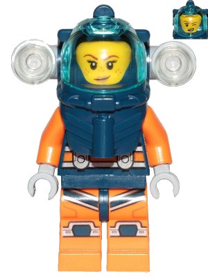 LEGO onderdeel Deep Sea Diver - Female, Dark Blue Helmet, Side Lamps, Smirk / Left Eye Squinted (cty1169)