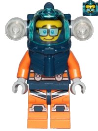 LEGO part Deep Sea Diver - Male, Dark Blue Helmet, Side Lamps, Glasses, Smile / Shocked cty1170