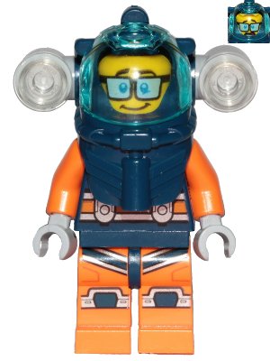 LEGO onderdeel Deep Sea Diver - Male, Dark Blue Helmet, Side Lamps, Glasses, Smile / Shocked (cty1170)