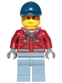 LEGO onderdeel Explorer - Male, Dark Red Hooded Sweatshirt, Dark Blue Cap, Frown, Sweat Drops cty1172