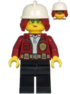 LEGO onderdeel Fire Chief, Female - Freya McCloud, Dark Red Jacket, Black Legs, White Fire Helmet, Dark Red Hair (cty1211)