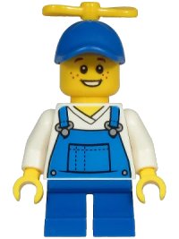 LEGO onderdeel Child - Boy, Blue Overalls over V-Neck Shirt, Blue Short Legs, Blue Cap with Yellow Tiny Propeller, Freckles (Billy McCloud) cty1214