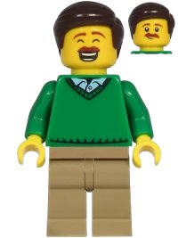 LEGO part Mark McCloud - Dad, Green V-Neck Sweater, Dark Tan Legs, Dark Brown Hair cty1217