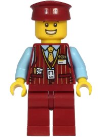 LEGO onderdeel Tram Driver - Male, Dark Red Vest, Bright Light Blue Shirt, Dark Red Legs, Dark Red Hat cty1220