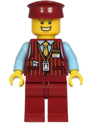 LEGO onderdeel Tram Driver - Male, Dark Red Vest, Bright Light Blue Shirt, Dark Red Legs, Dark Red Hat (cty1220)