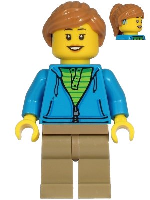 LEGO onderdeel Woman - Dark Azure Hoodie, Dark Tan Legs, Medium Nougat Hair, Hearing Aid (cty1221)