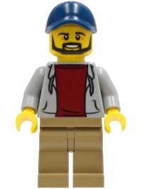 LEGO part Dad - Light Bluish Gray Hoodie with Dark Red Shirt, Dark Tan Legs, Dark Blue Cap cty1232