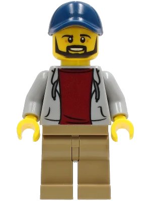 LEGO onderdeel Dad - Light Bluish Gray Hoodie with Dark Red Shirt, Dark Tan Legs, Dark Blue Cap (cty1232)