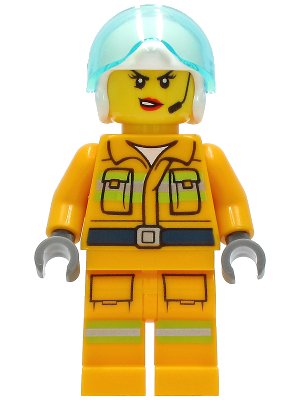 LEGO onderdeel Fire - Reflective Stripes, Bright Light Orange Suit, White Helmet, Headset (cty1282)