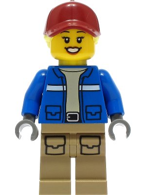 LEGO onderdeel Wildlife Rescue Explorer - Female, Blue Jacket, Dark Tan Legs with Pockets, Dark Red Cap, Bright Light Yellow Hair (cty1305)