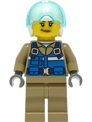 LEGO onderdeel Wildlife Rescue Pilot - Female, Blue Vest, White Helmet, Dark Tan Legs, Smirk (cty1307)